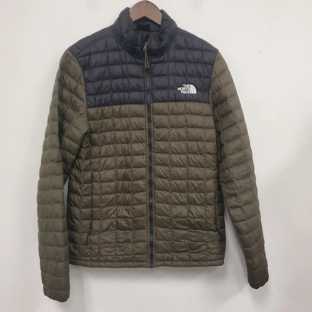 North Face Mens Thermoball‎ Eco Jacket Size S Military Green Colorblock Light